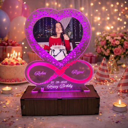 Personalized LED Illusion Anniversary/Birthday Heart Lamp With Photo and Name (16 Color Changing led With Remote)