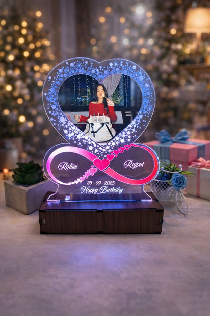 Personalized LED Illusion Anniversary/Birthday Heart Lamp With Photo and Name (16 Color Changing led With Remote)