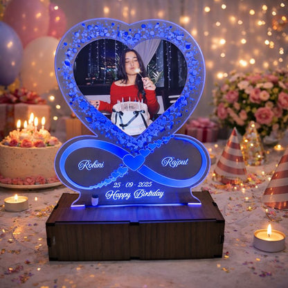 Personalized LED Illusion Anniversary/Birthday Heart Lamp With Photo and Name (16 Color Changing led With Remote)