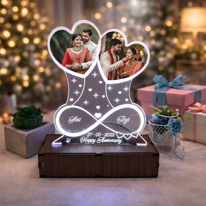 Personalized LED Illusion Anniversary/Birthday Twin hearts Lamp With Photo and Name (16 Color Changing led With Remote)