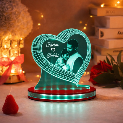 Personalized LED Illusion Heart Couple Lamp With Name and Photo (16 Color Changing led With Remote)