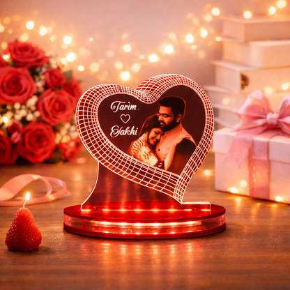 Personalized LED Illusion Heart Couple Lamp With Name and Photo (16 Color Changing led With Remote)