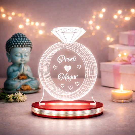 Personalized LED Illusion Engagement Ring Lamp With Name (16 Color Changing led With Remote)