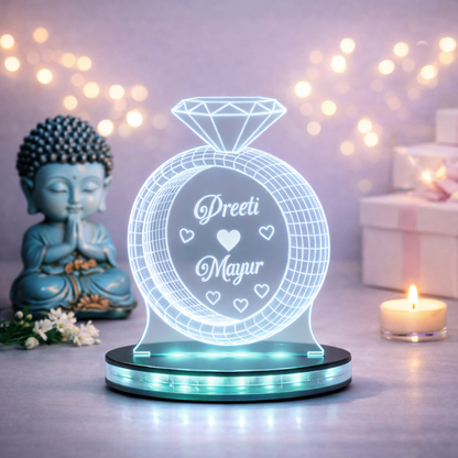 Personalized LED Illusion Engagement Ring Lamp With Name (16 Color Changing led With Remote)