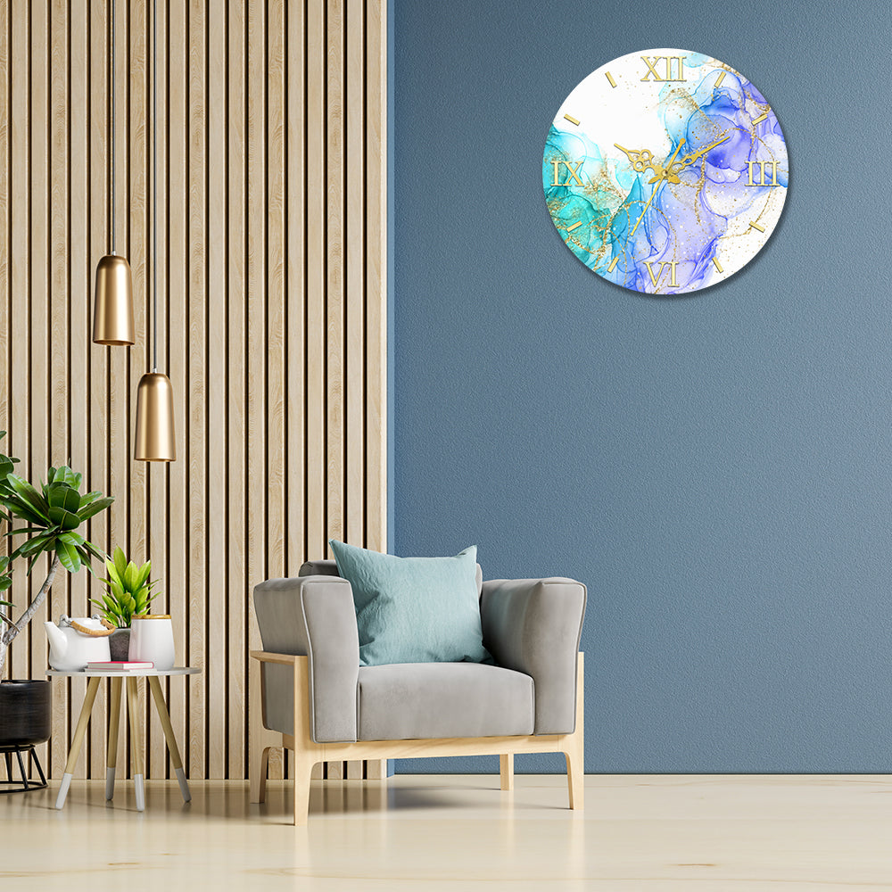 Blue, White with Golden Splash Acrylic Wall Clock