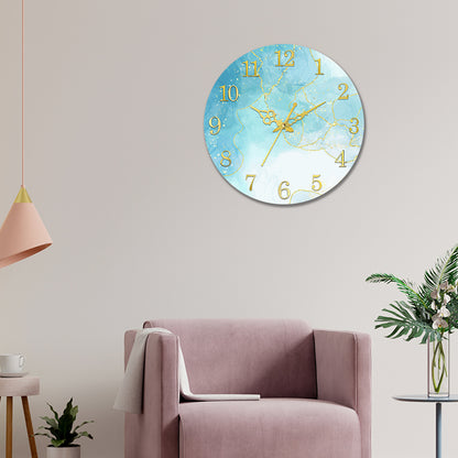 Sky Blue and White with Golden Splash Acrylic Wall Clock