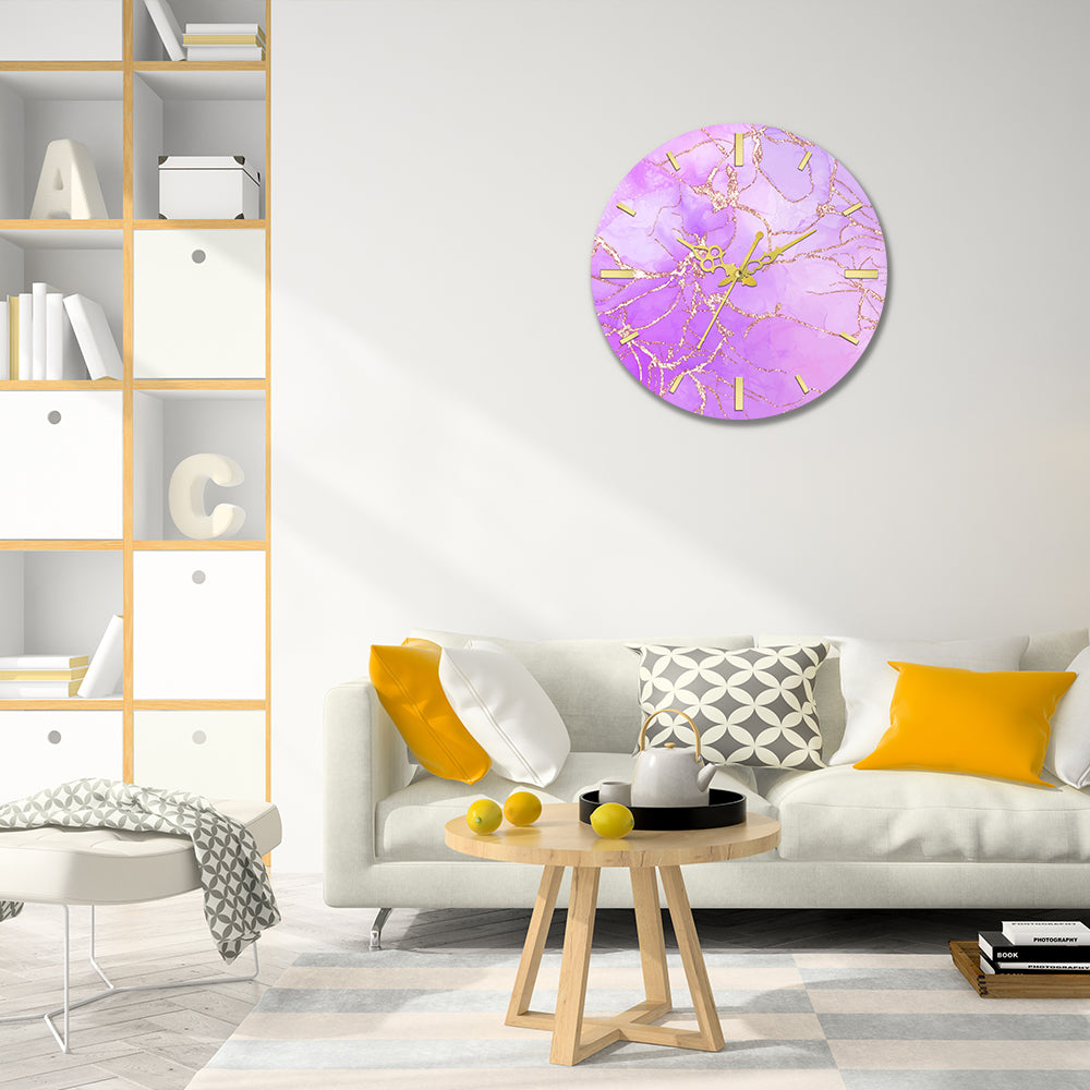 Purple with Golden Splash Acrylic Wall Clock