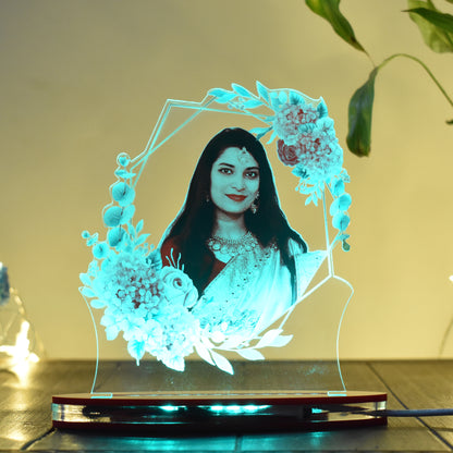 Personalized LED Illusion Couple Heart Floral Lamp With Photo (16 Color Changing led With Remote)
