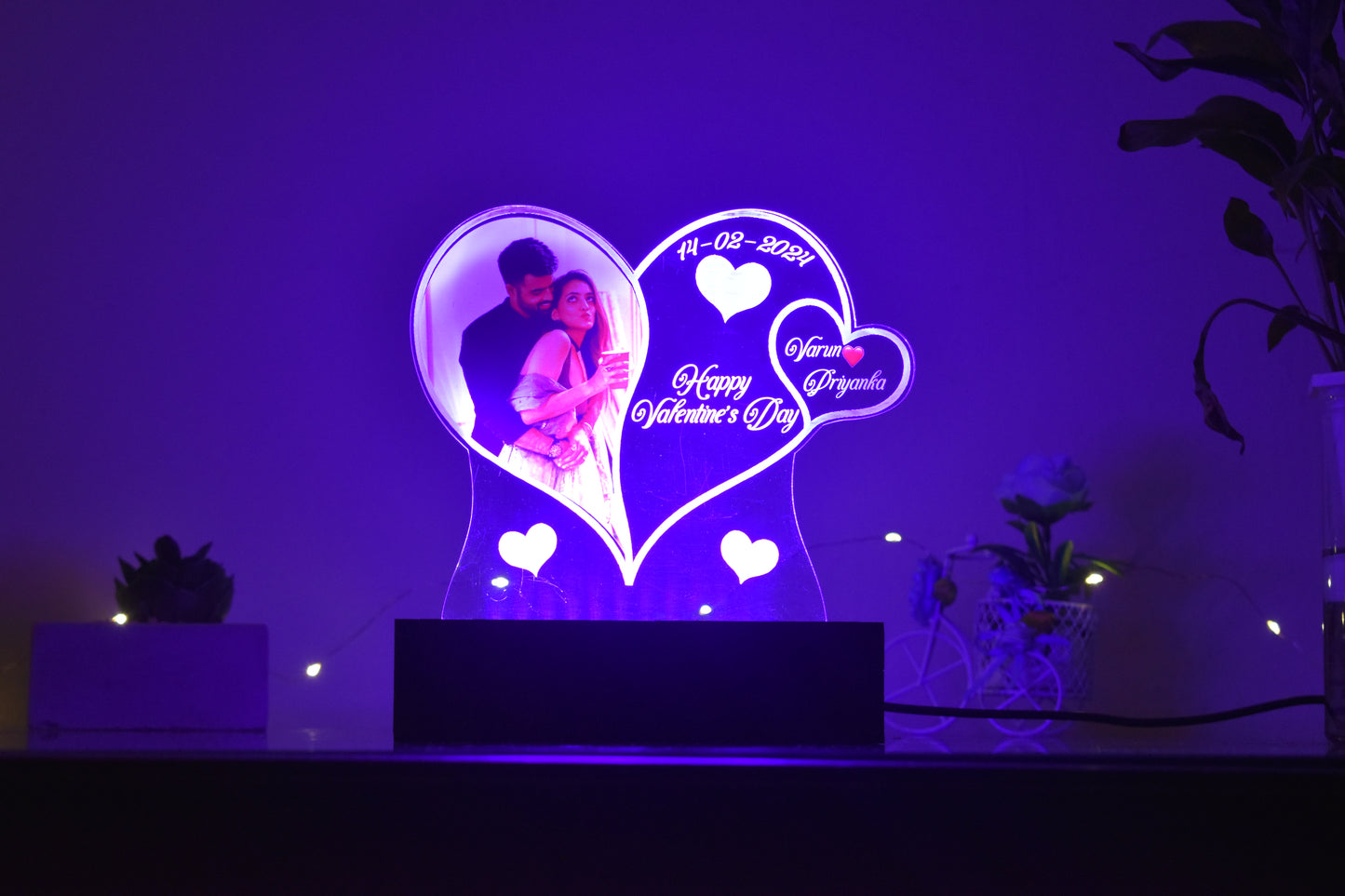 Personalized LED Illusion Valentine's day Lamp With Photo and Name (16 Color Changing led With Remote)