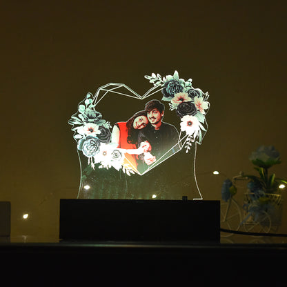 Personalized LED Illusion Couple Heart Floral Lamp With Photo (16 Color Changing led With Remote)
