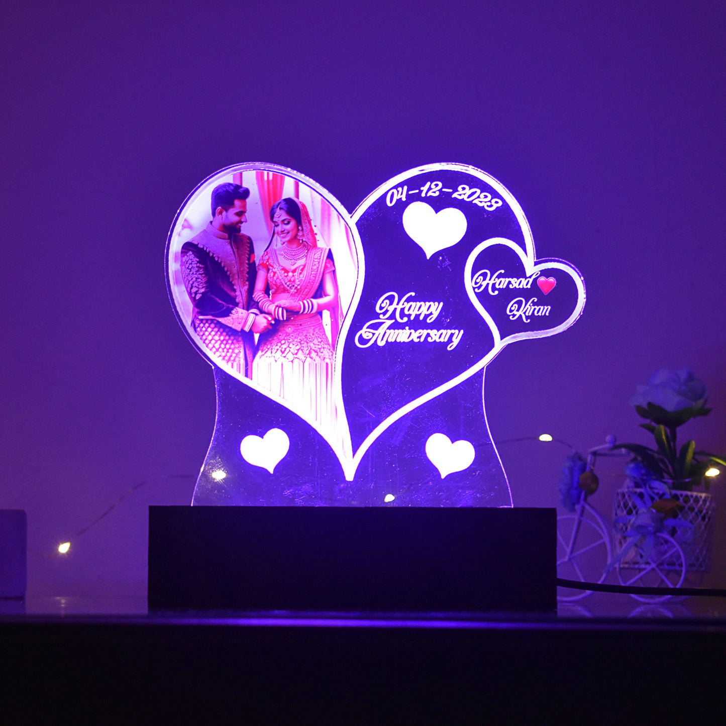 Personalized LED Illusion Heart Lamp With Photo and Name (16 Color Changing led With Remote)
