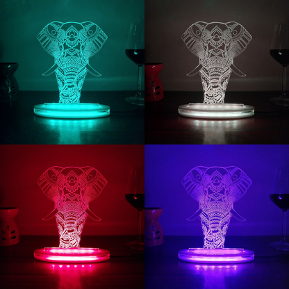 Elephant Multicolor Acrylic 3D Illusion Lamp with Remote