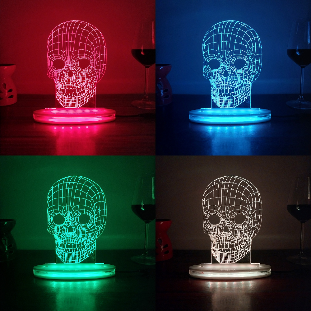 Skull Multicolor Acrylic 3D Illusion Lamp with Remote