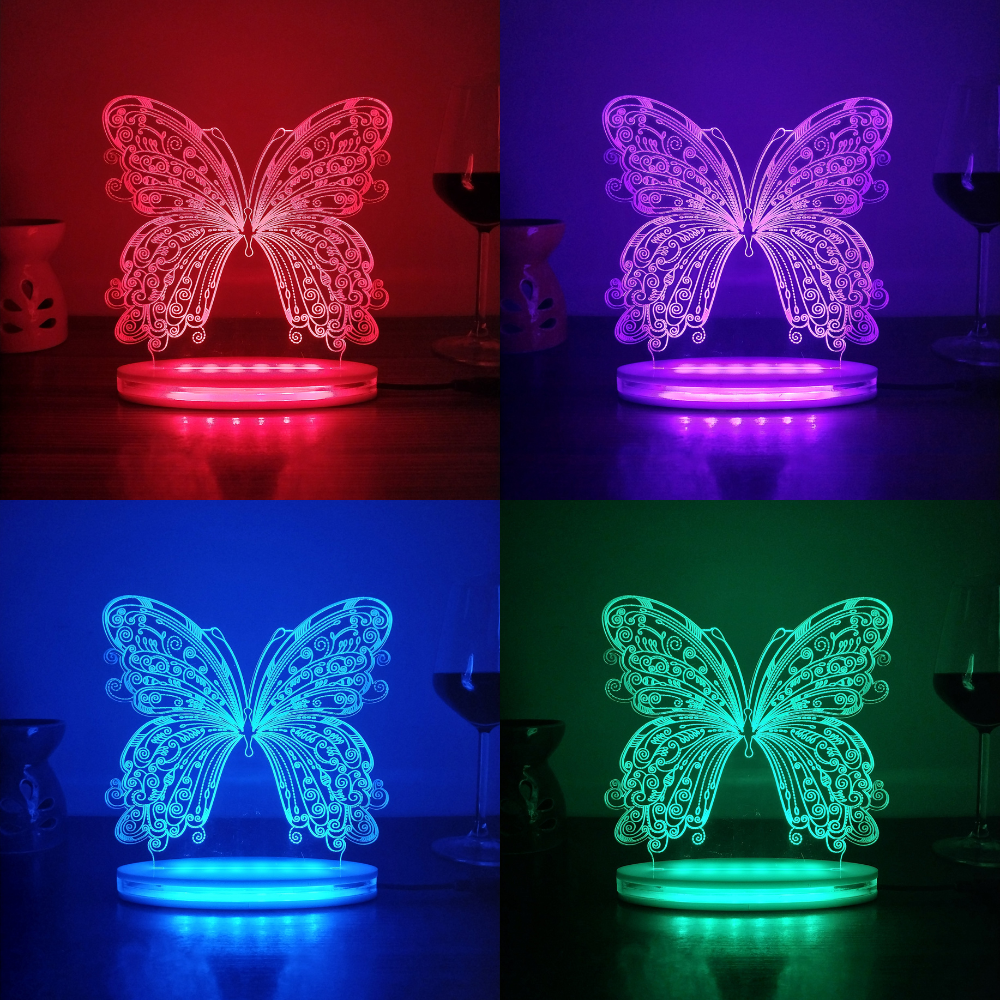 Butterfly Multicolor Acrylic 3D Illusion Lamp with Remote