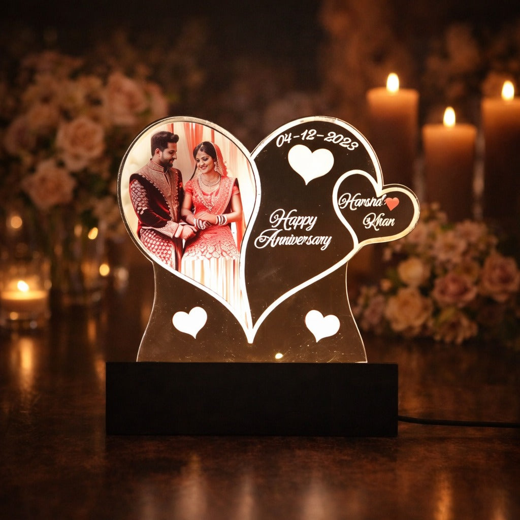 Personalized LED Illusion Heart Lamp With Photo and Name (16 Color Changing led With Remote)