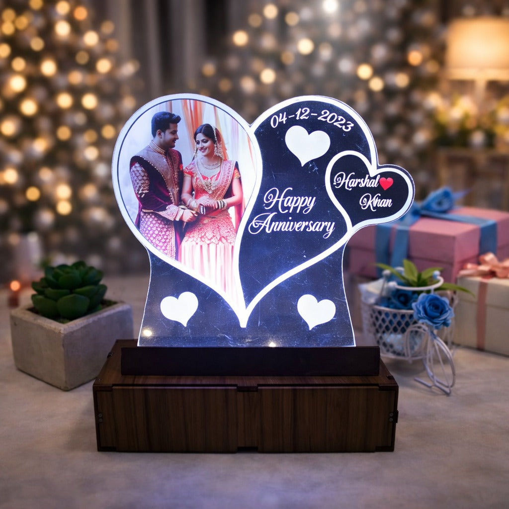 Personalized LED Illusion Heart Lamp With Photo and Name (16 Color Changing led With Remote)