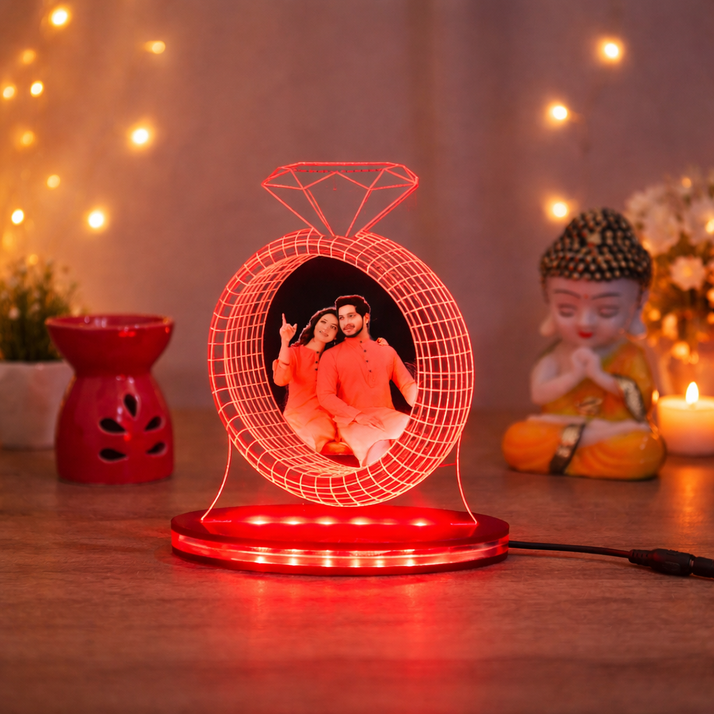 Personalized LED Illusion Engagement Ring Lamp With Photo (16 Color Changing led With Remote)