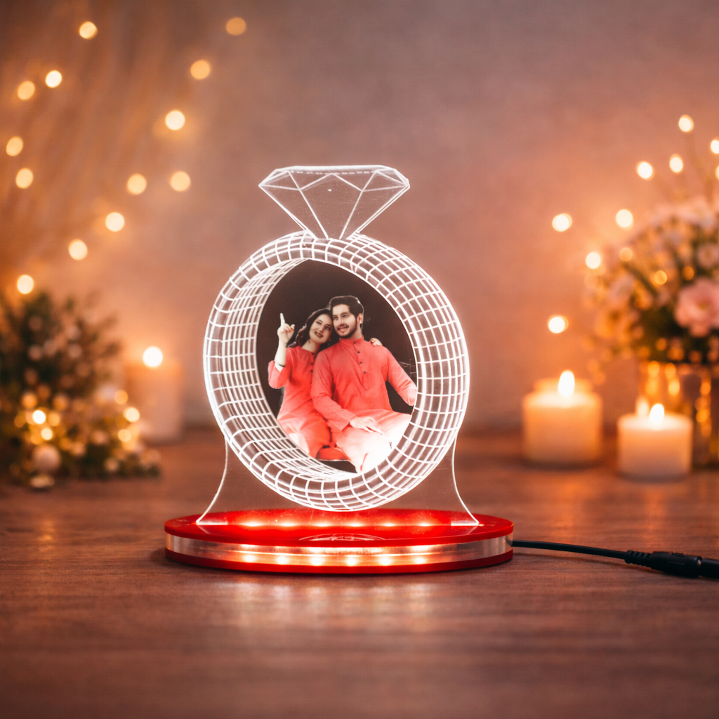 Personalized LED Illusion Engagement Ring Lamp With Photo (16 Color Changing led With Remote)